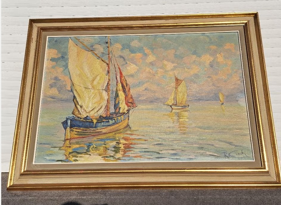 Huile sur toile marine signe, Enlèvement, Toile