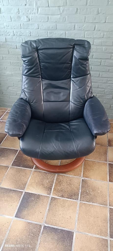 Authentique Ekornes Stressless Fauteuil Relax Cuir Bleu, Leer