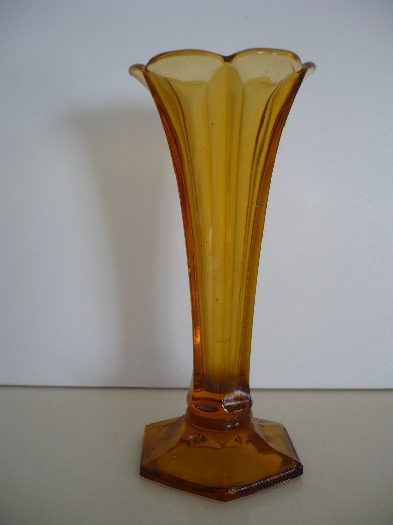 Art Deco vaas amberkleurig Luxval  Val Saint Lambert, Antiek en Kunst, Ophalen of Verzenden