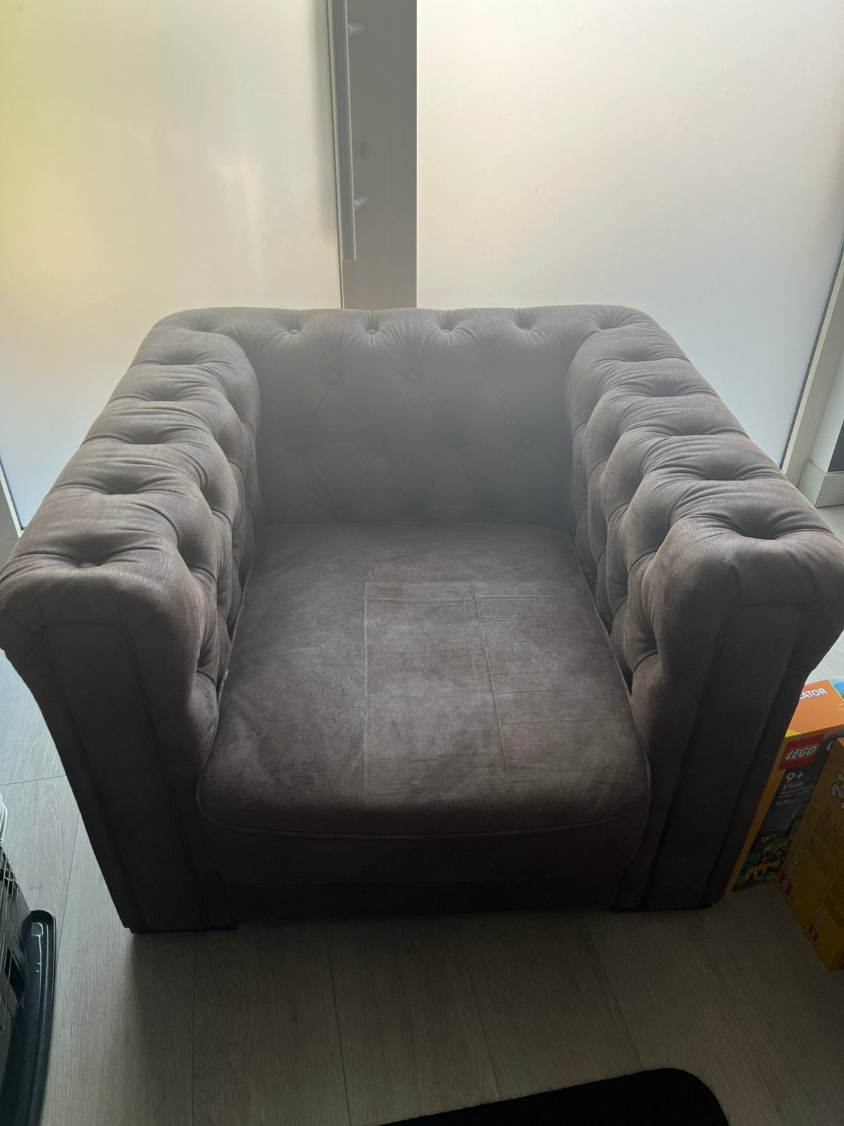 Chesterfield 1-zit stof bruin, Huis en Inrichting, Ophalen, Gebruikt, Eenpersoons, Chesterfield