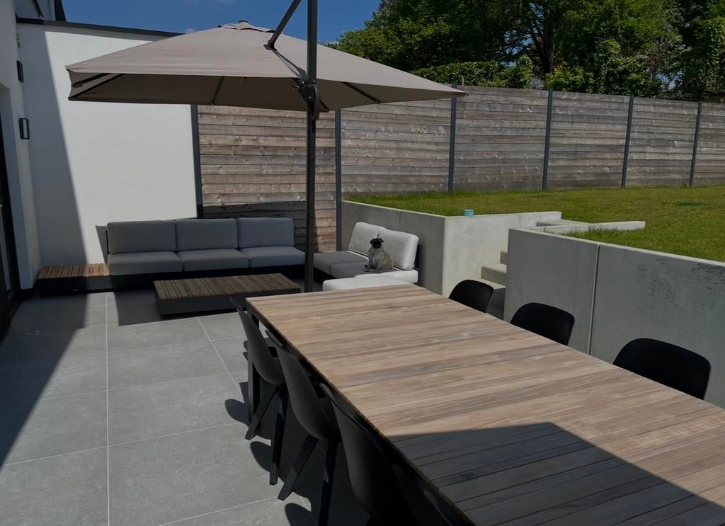 Tuintafel in teakhout met 8 stoelen, Tuin en Terras, Tuintafels, Ophalen, Zo goed als nieuw, Teakhout