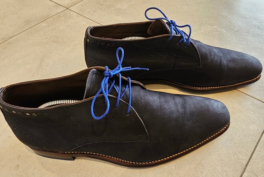 Floris van Bommel stoere nubuck veterschoen - blauw, Kleding | Heren, Blauw, Floris van Bommel, Ophalen of Verzenden, Zo goed als nieuw