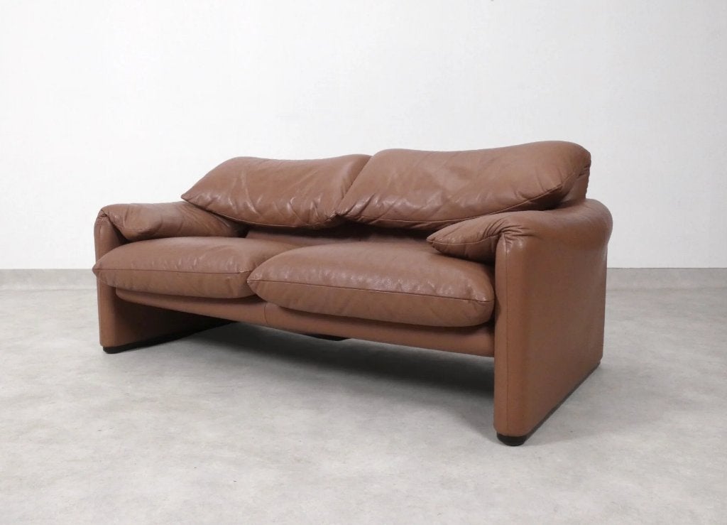 Cassina Maralunga 2-zit - mokka leder, Ophalen of Verzenden