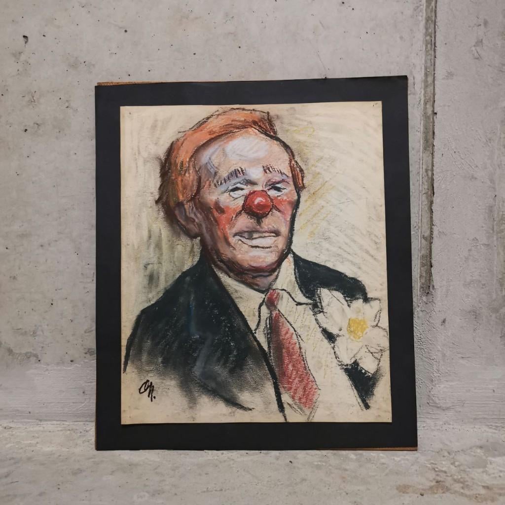 Portret melancholische clown (ca. 1960) - OK., Antiek en Kunst, Ophalen