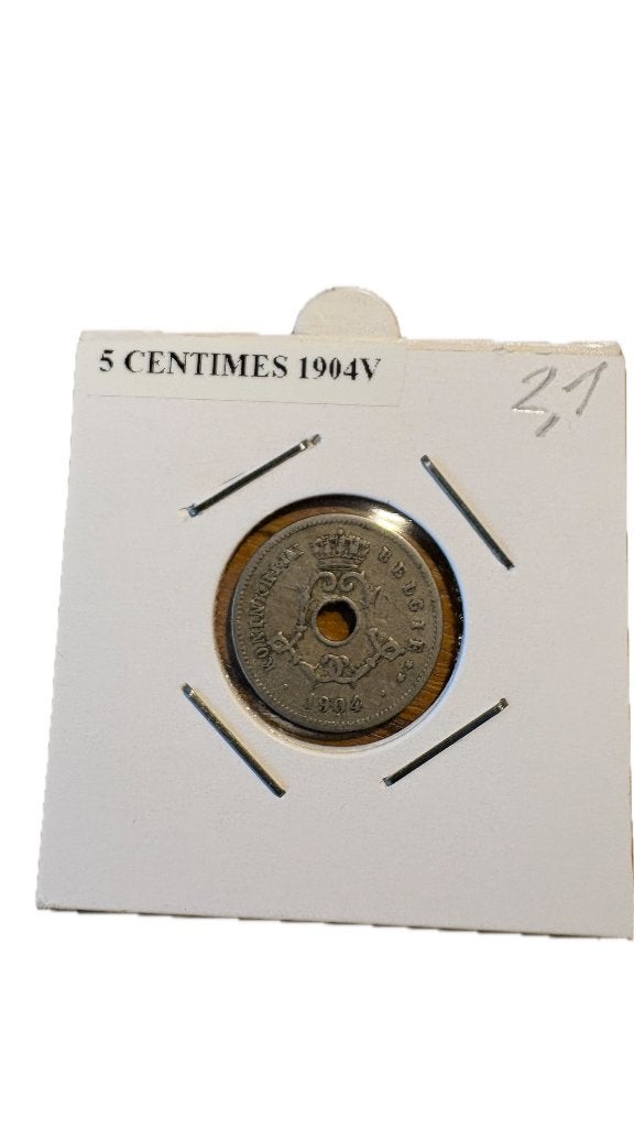 LEOPOLD II: 5 cent 1904V, Postzegels en Munten, Ophalen of Verzenden