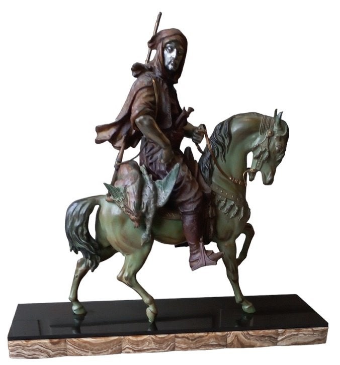 Arabe à cheval, grande sculpture en bronze artificiel., Enlèvement, Métal, Statue