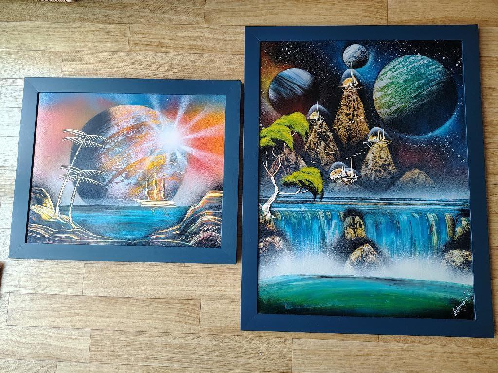 Spray paint schilderijen maan prof. Ingekaderd, Ophalen