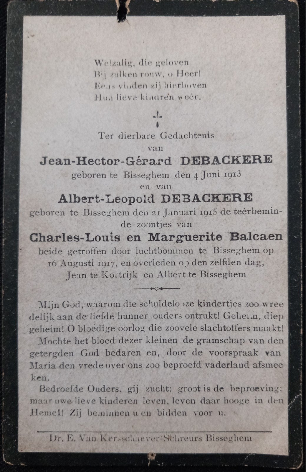 Bidprent WO1, Verzamelen, Bidprentjes en Rouwkaarten, Ophalen of Verzenden