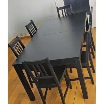 Zwarte tafel + 5 stoffen stoelen, Huis en Inrichting, Ophalen, Zo goed als nieuw
