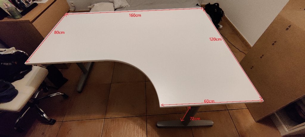 Bureau en coin blanc (160x120x72), 160 cm, 120 cm, Comme neuf, IKEA