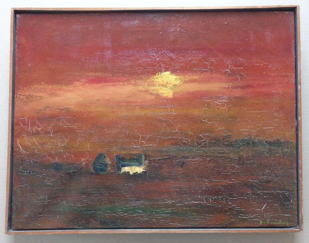 PAUL DE LEENHEER / AVONDSCHEMERING / OLIEVERF DOEK / 42x54cm, Enlèvement ou Envoi