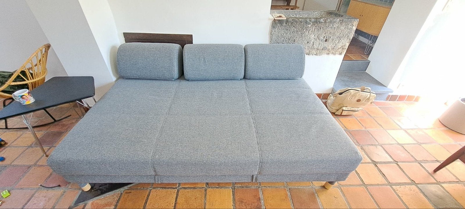 Canapé gris clair avec 3 dossiers amovibles, Ophalen