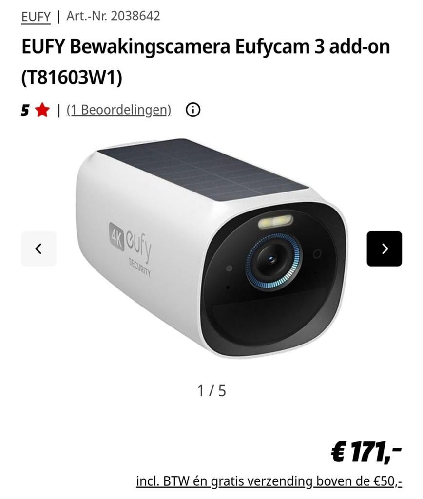 Eufy S330 bewakingscamera, Audio, Tv en Foto, Fotocamera's Digitaal, Ophalen of Verzenden, Zo goed als nieuw