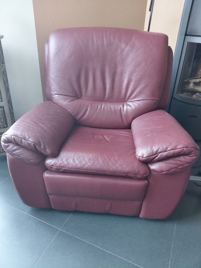 Fauteuil en cuir avec relax manuel, Ophalen, Gebruikt, Cuir, 75 tot 100 cm