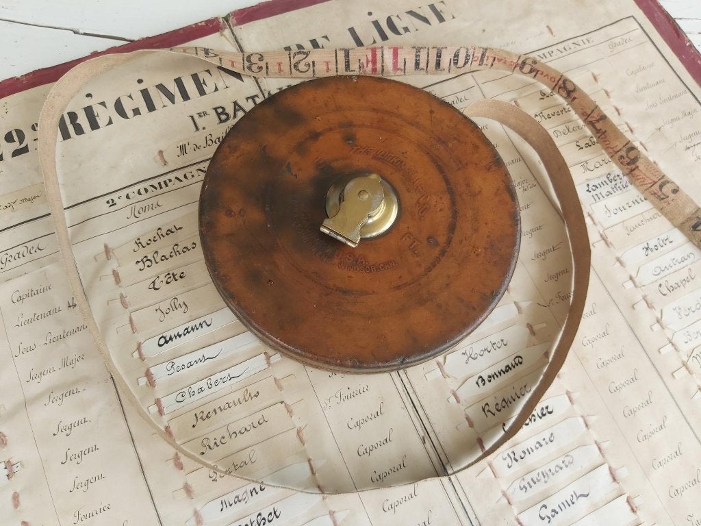 Mooie oude lederen rolmeter / rolmaat 100 voet, Ophalen of Verzenden