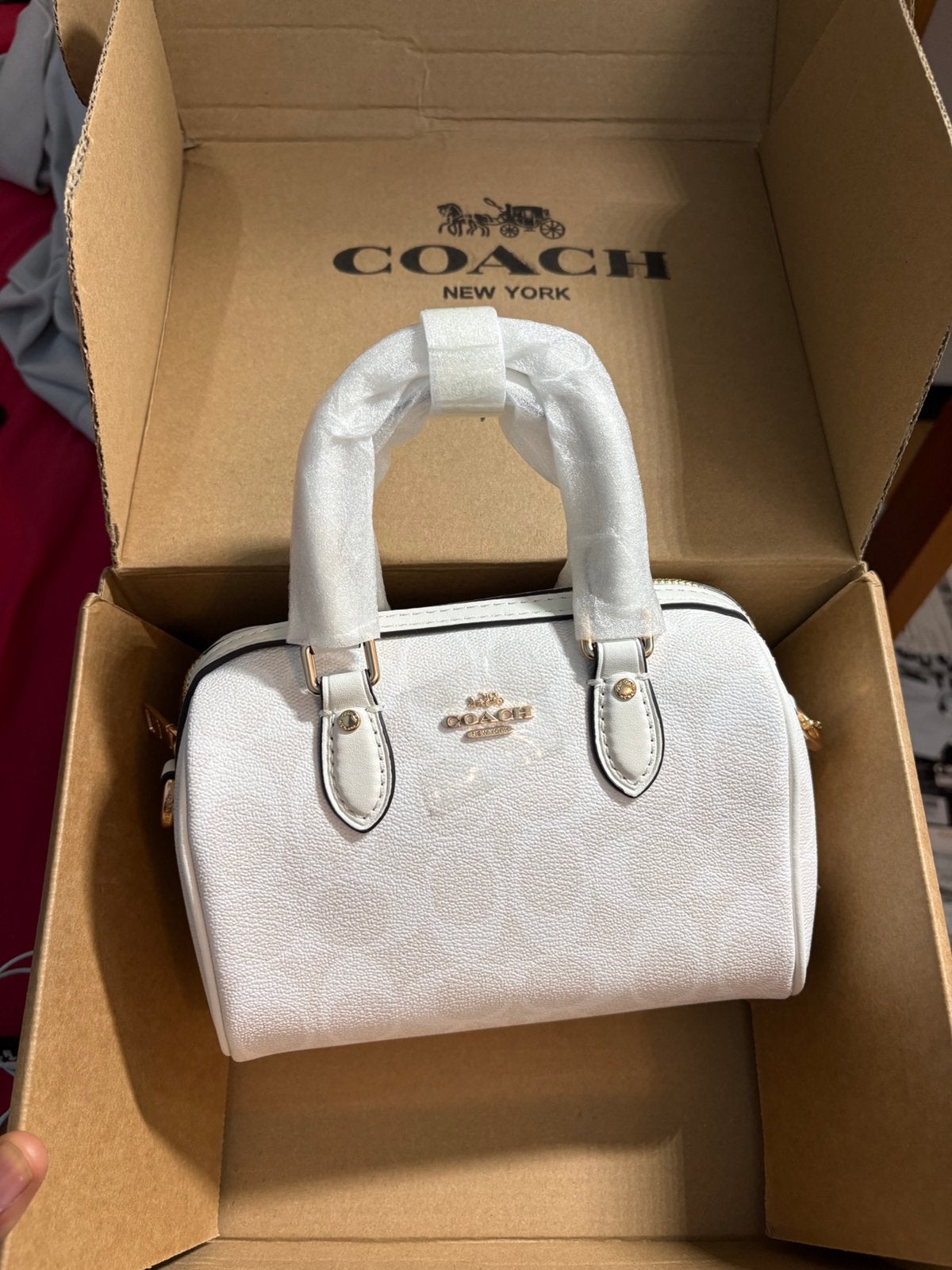 Sac à main Coach Mini Boston Blanc, Enlèvement ou Envoi, Comme neuf, Blanc, Sac à main