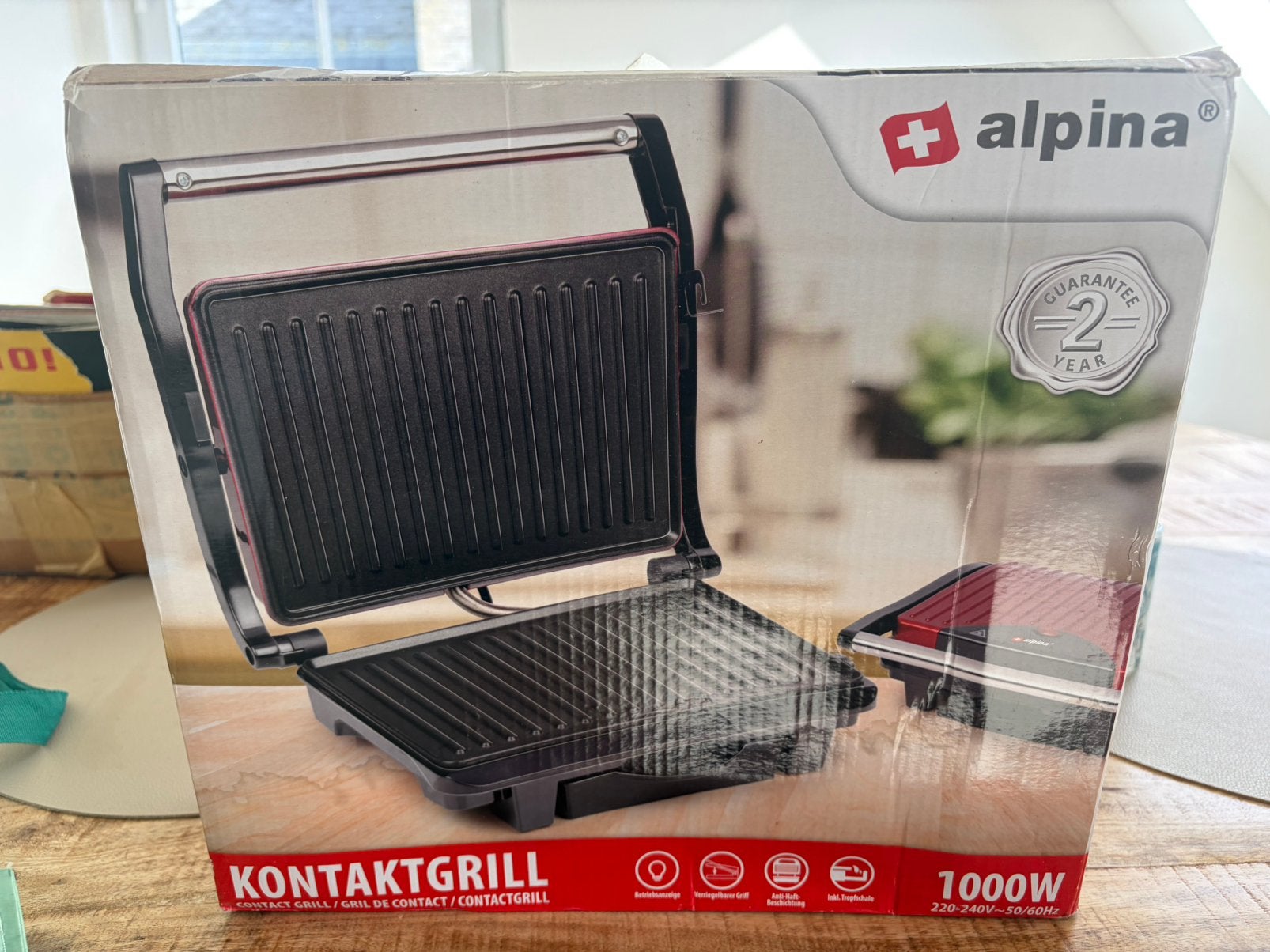 ALPINA MEALCO122/006 Contact grill Rood, Elektronische apparatuur, Ophalen of Verzenden, Zo goed als nieuw