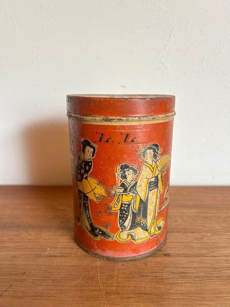 Vintage gelée‑ blikken doos – 1901, met oosterse taferelen, Verzamelen, Blikken, Ophalen of Verzenden