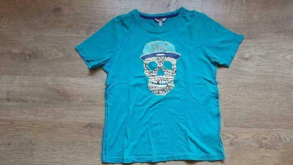 groene t-shirt met doodshoofd van JBC maat 146 - 152, Gebruikt, JBC, Ophalen of Verzenden, Shirt of Longsleeve