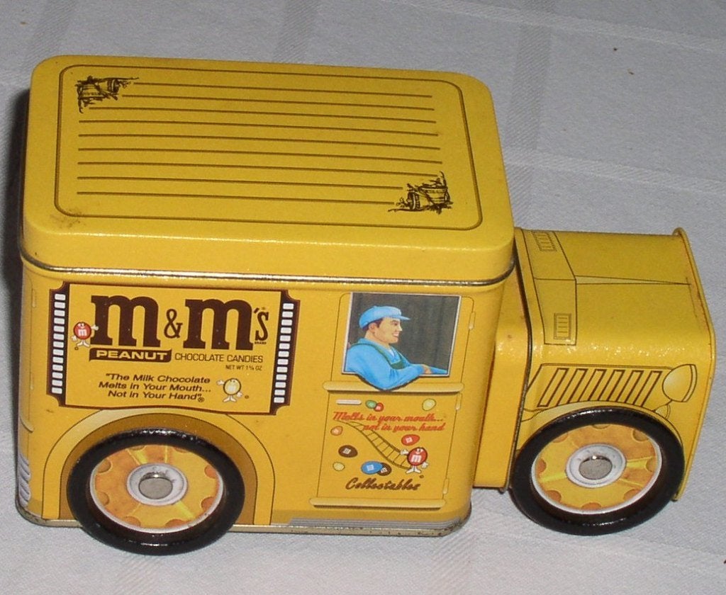 Blikken doosje M & M's in de vorm van autobusje, Ophalen of Verzenden, Gebruikt, Overige