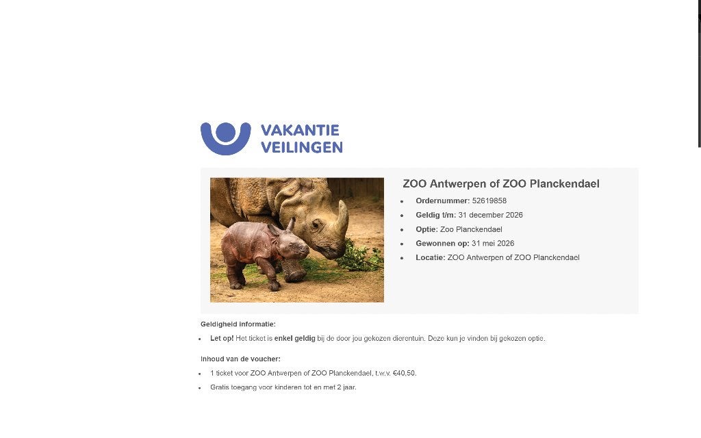2 dagtickets zoo planckendael, Tickets en Kaartjes, Twee personen, Ticket of Toegangskaart