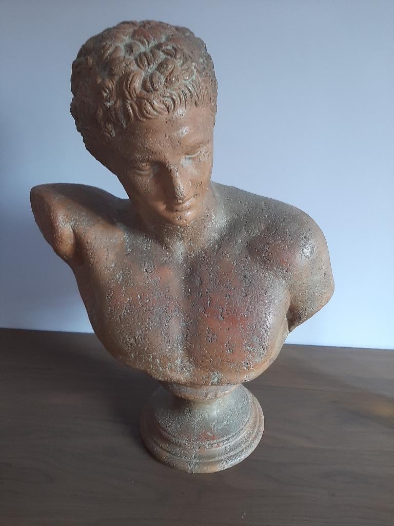 Schitterende en decoratieve Italiaanse buste "Hermes", Antiek en Kunst, Ophalen, Overige onderwerpen, Buste, Steen of Keramiek