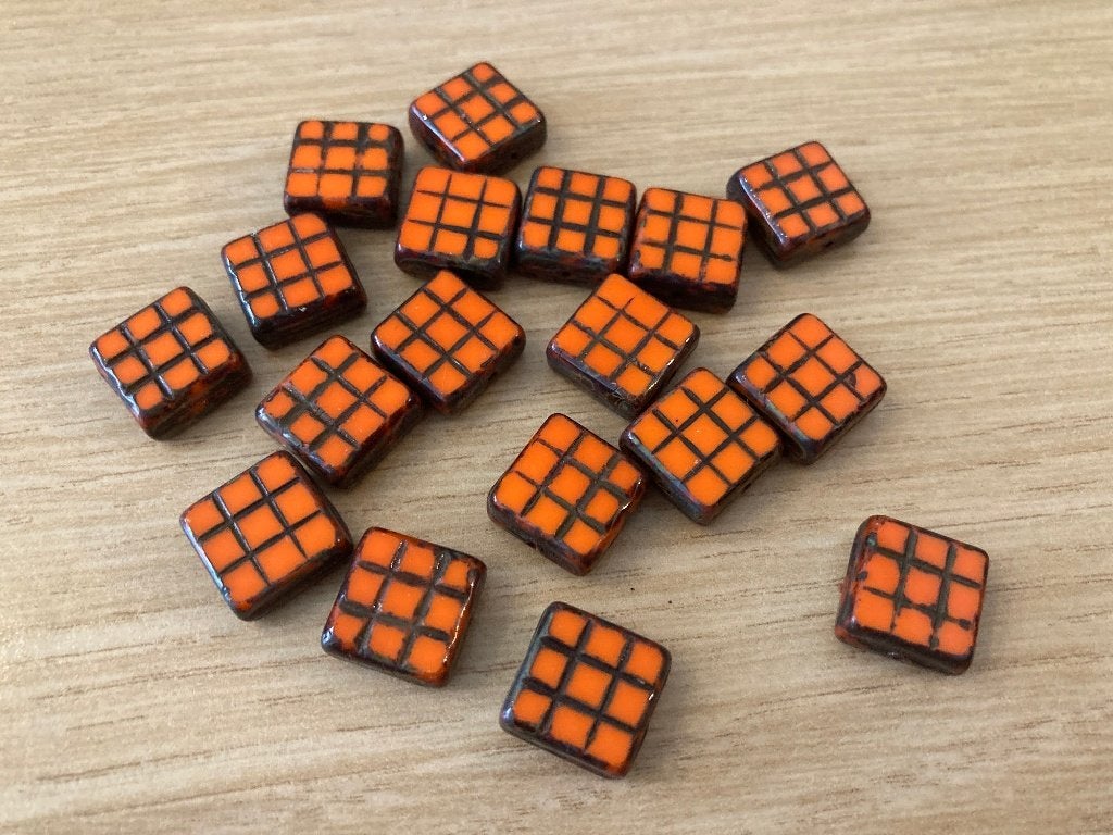 Glaskralen Tsjechië vierkant 13x6 mm oranje - 18 stuks, Ophalen of Verzenden, Nieuw, Kraal