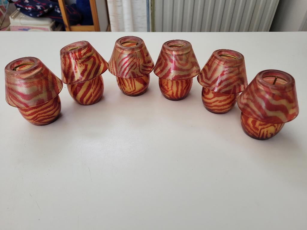 6 theelichtjes zebra print in glas, Ophalen, Overige materialen, Bruin, Zo goed als nieuw