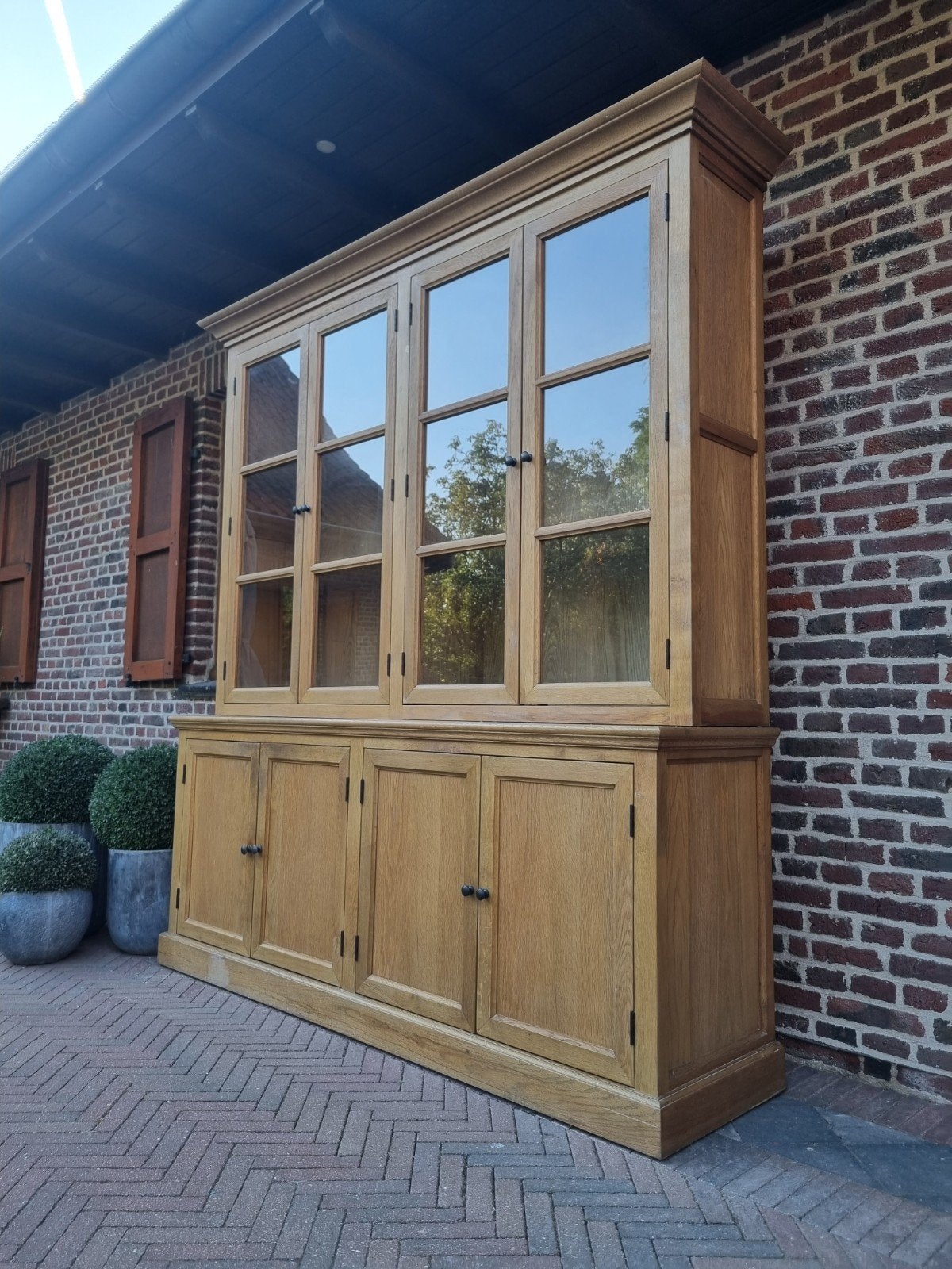 Eiken buffetkast/vitrinekast art., Ophalen, ., Eikenhout, 200 cm of meer