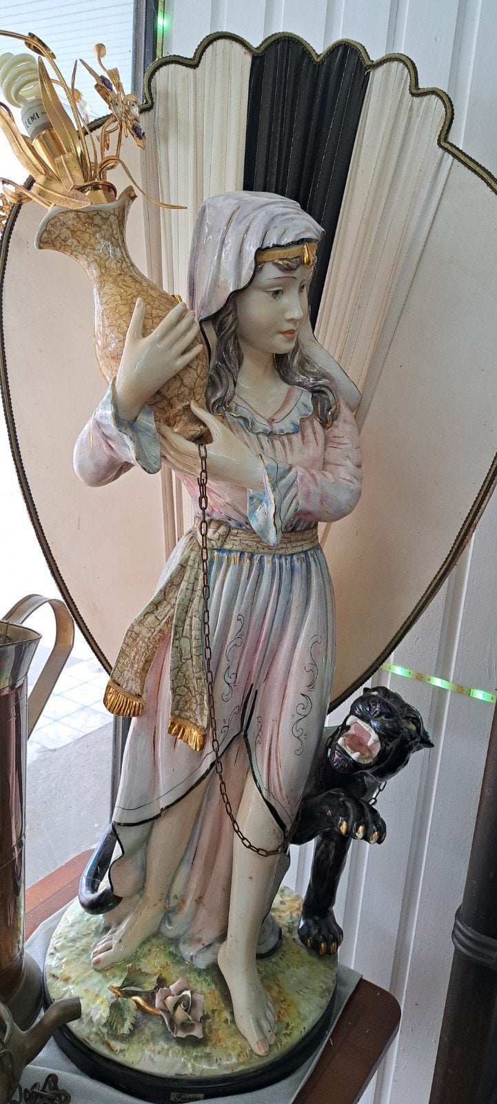 Grote vintage Italiaanse porseleinen vloerlamp - Merk Ferrar, Antiek en Kunst, Antiek | Porselein, Ophalen