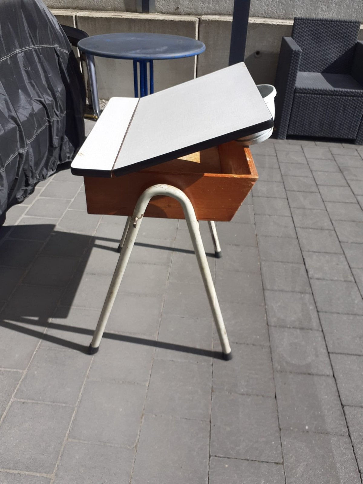 Bureau schoolbank met opbergvak, Vintage, Enlèvement, Utilisé