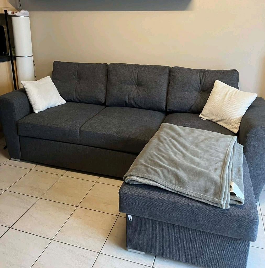 Zetel / Bedbank chaise longue VEJLBY donkergrijze stof, Ophalen, Stof