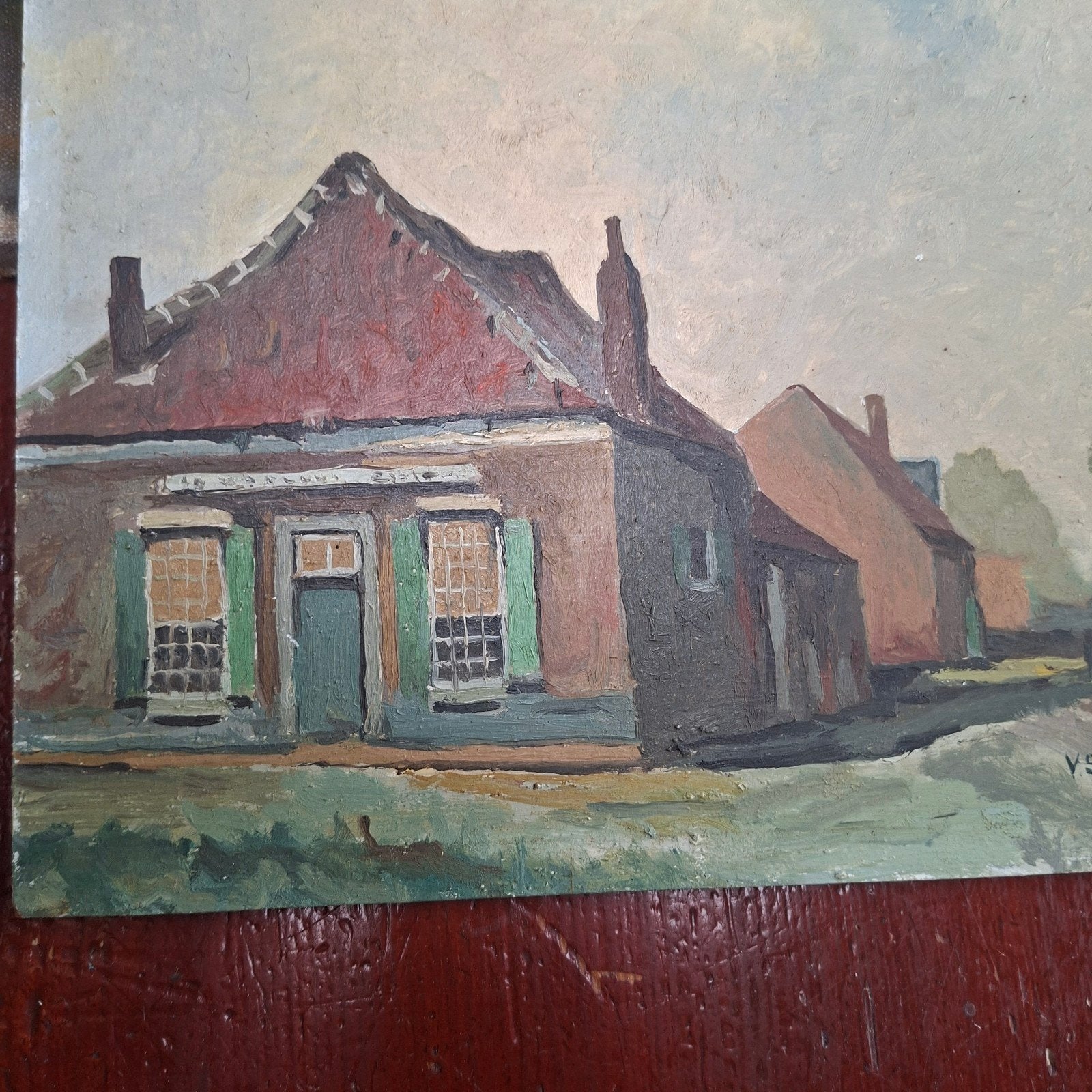 Weggetje met kar V. Speeckaert, Enlèvement ou Envoi, Peinture à l'huile, Panneau, Paysage urbain / rural