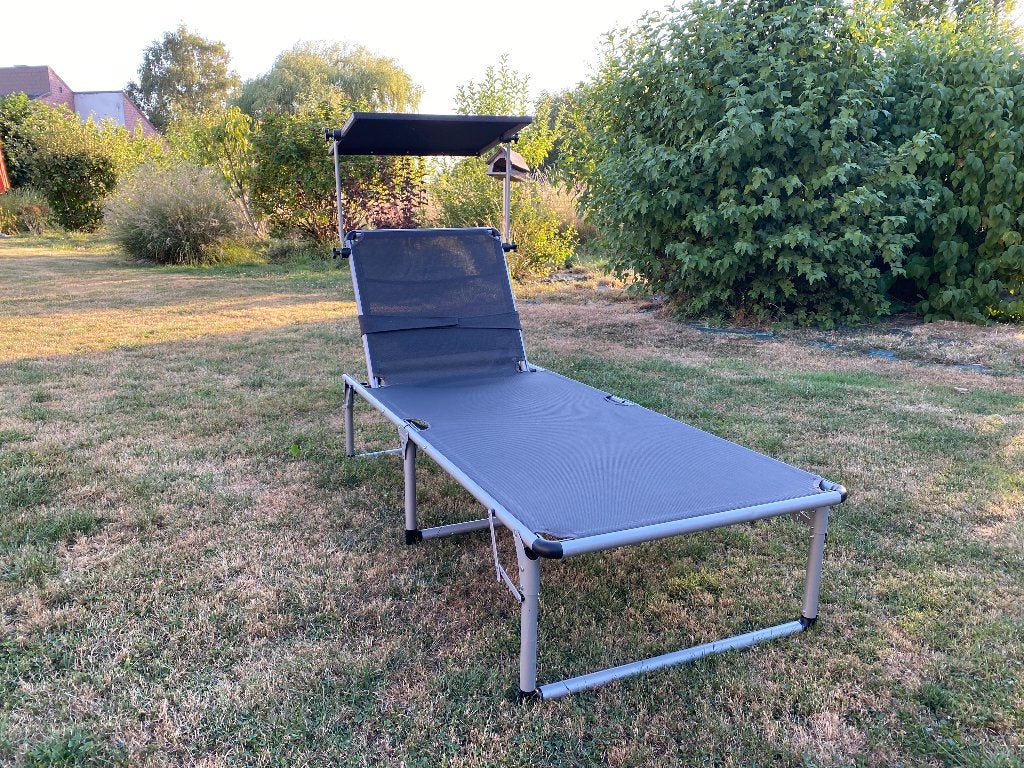 Chaise longue pliante alu avec pare-soleil FLORABEST  ️, Enlèvement, Comme neuf, Aluminium, Pliant
