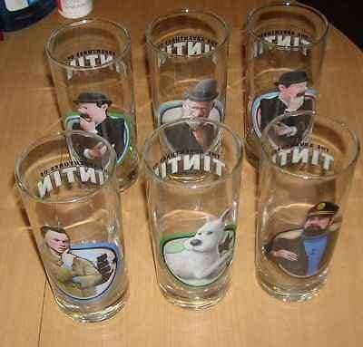 6 verres Tintin (série complète) : le secret de la licorne, Verzamelen, Verzenden, Kuifje, Nieuw, Gebruiksvoorwerp