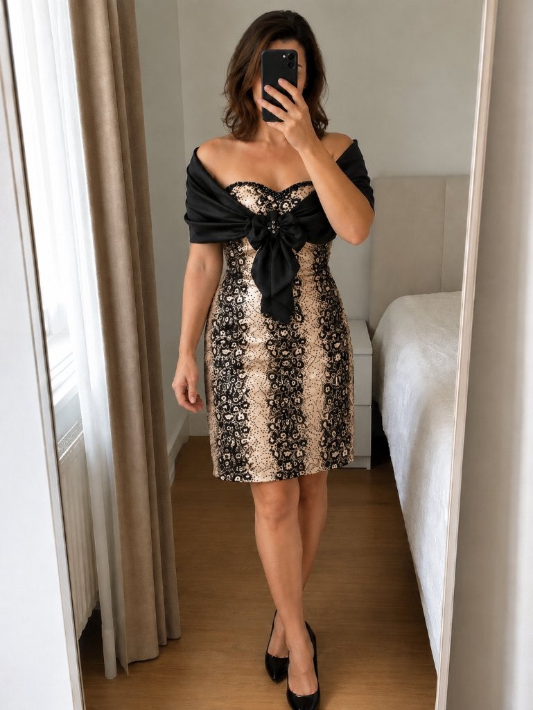 Nieuwe avondjurk maat 36 - Merk Demetrios Milan, Zwart, Nieuw, Cocktailjurk, Maat 36 (S)