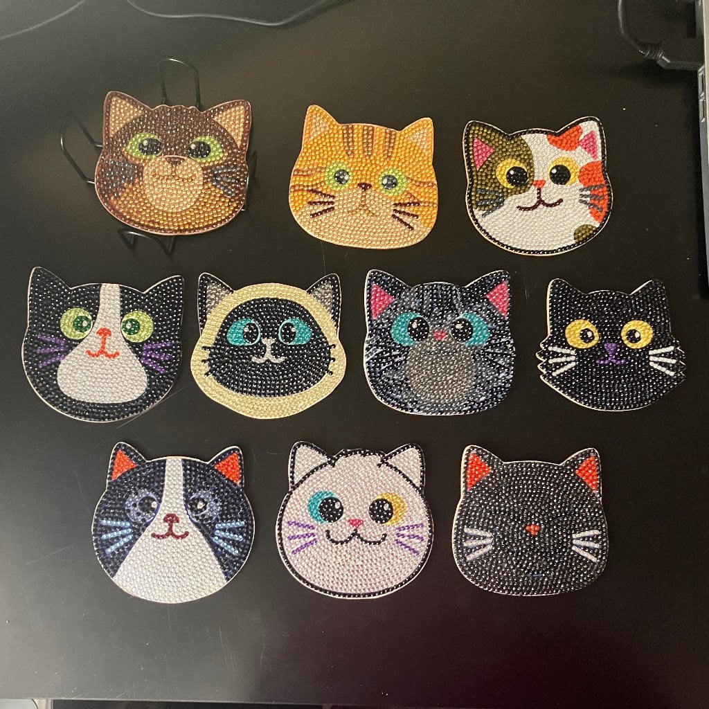 Onderzetters Kat Diamond Painting, Maison & Meubles, Accessoires pour la Maison | Sous-verres & Sous-plats, Neuf, Multicolore