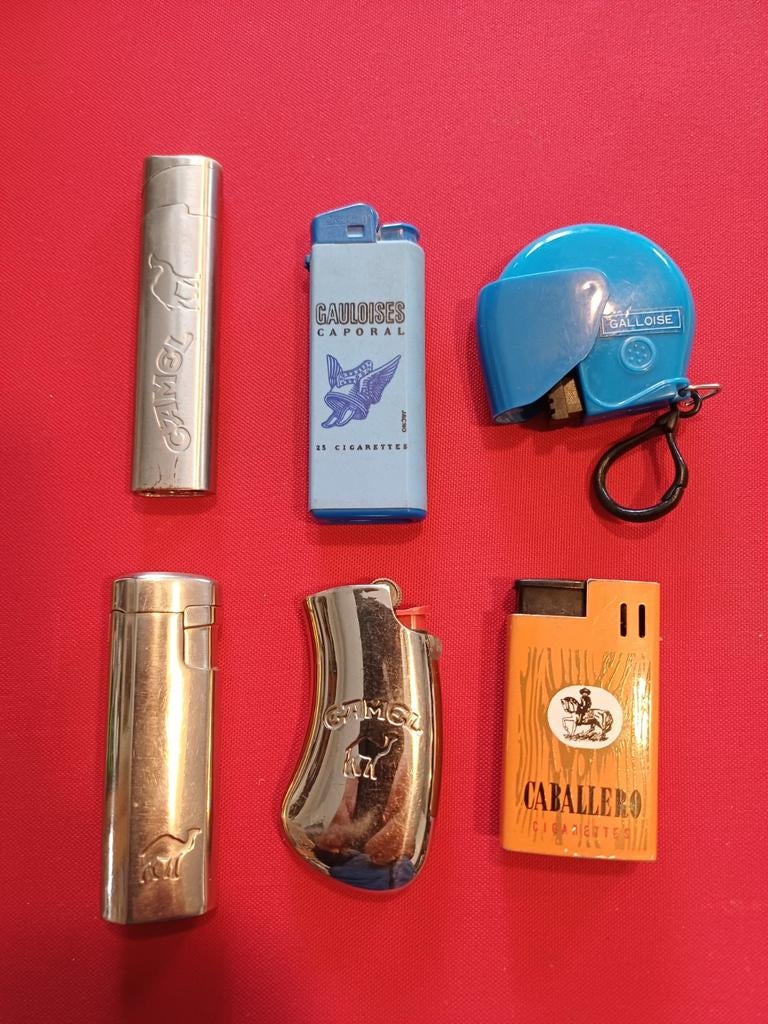 Lot de 6 briquets  Camel, gauloise, caballero.A recharger., Verzamelen, Ophalen of Verzenden