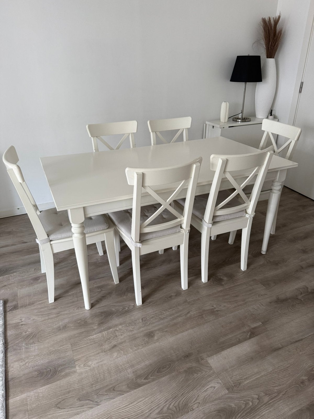 Table extensible IKEA, 155/215x87 cm 6 chaises /12 coussins, Enlèvement, Utilisé