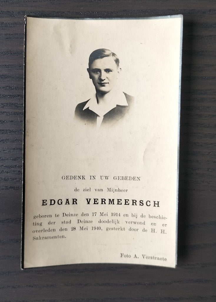 Slachtoffer WO II - Deinze - beschieting 28 mei 1940, Verzamelen, Bidprentjes en Rouwkaarten, Verzenden, Bidprentje