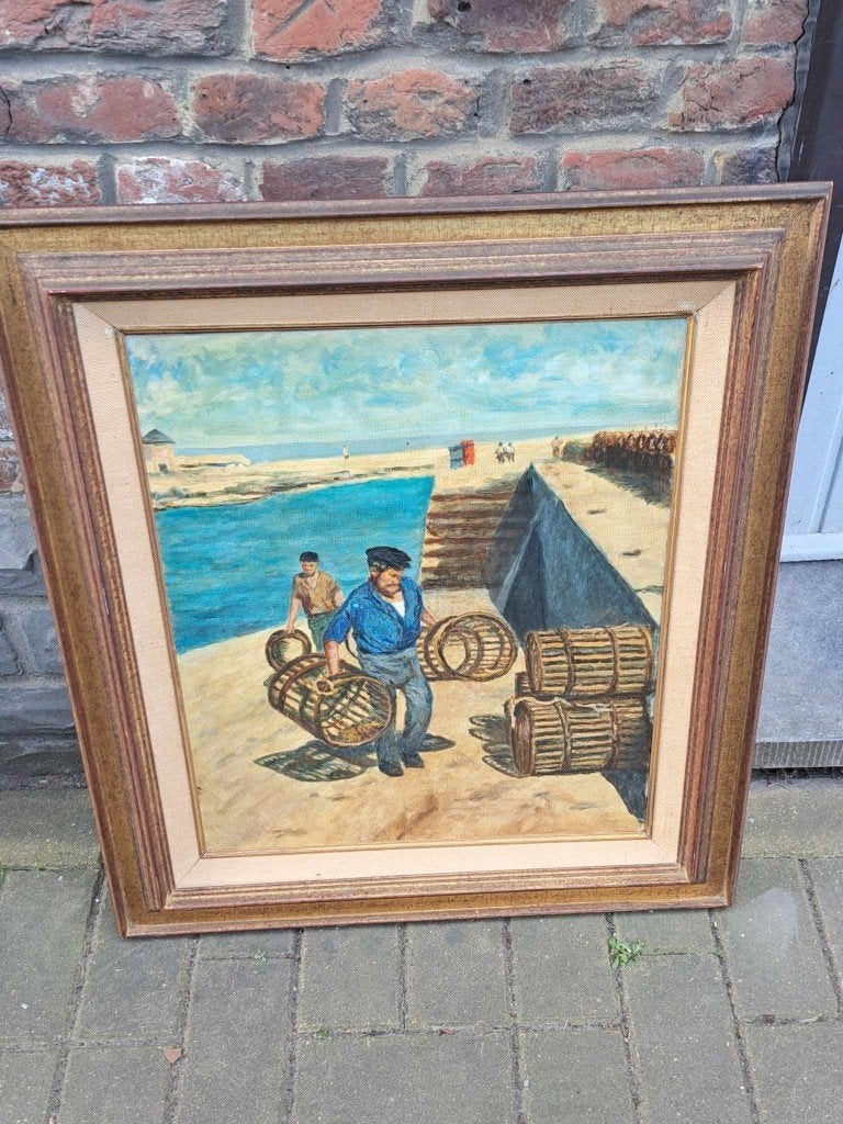 huile sur toile pecheur de eugene dauby, Ophalen of Verzenden, Doek