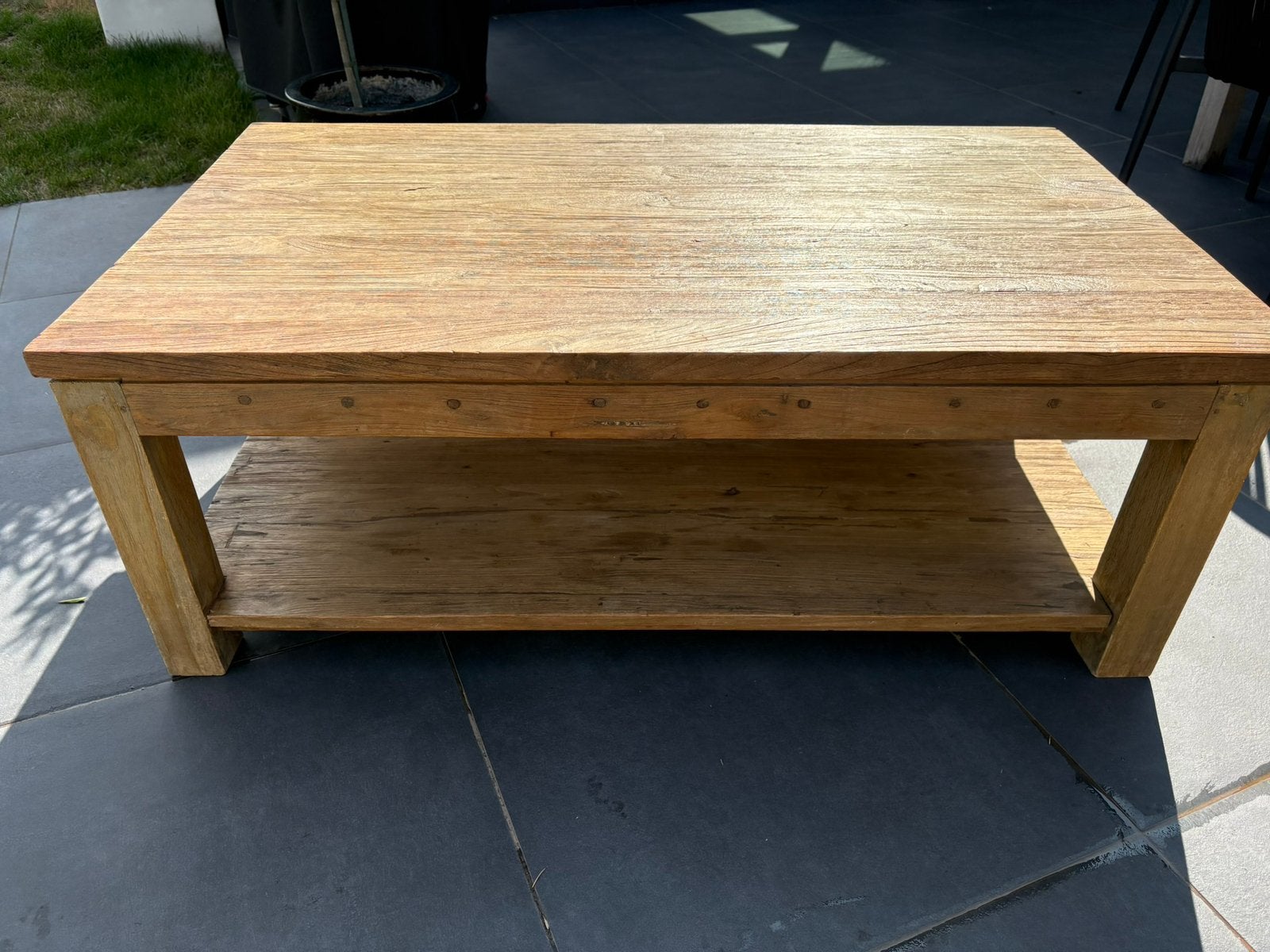 Robuuste houten salontafel, Ophalen, Gebruikt, 100 tot 150 cm, 50 tot 100 cm