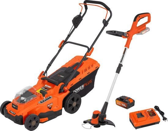 Accu grasmaaier+kantmaaier+haagschaar+accu+lader powerplus, Enlèvement, Comme neuf