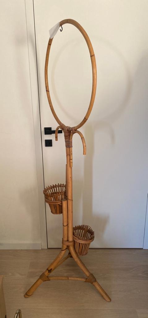 Bamboe rotan platenstandaard vintage, Ophalen, Zo goed als nieuw