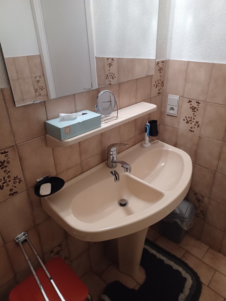 Dubbele lavabo-wastafel met spiegel en legplank, Enlèvement, Utilisé, Lavabo ou Évier