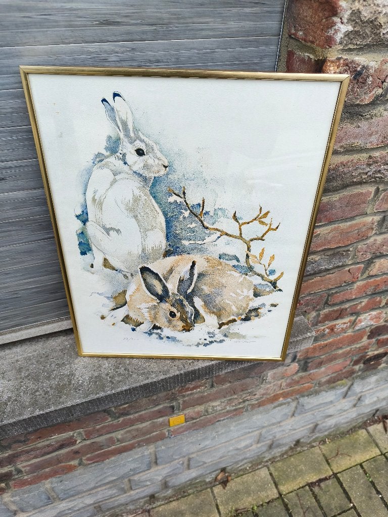 Lithographie les lapins signe, Antiquités & Art, Enlèvement ou Envoi, Lithographie