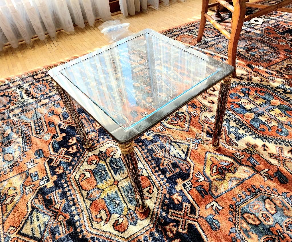 Petite table verre - chrome, Moins de 50 cm, Verre, Carré, Enlèvement