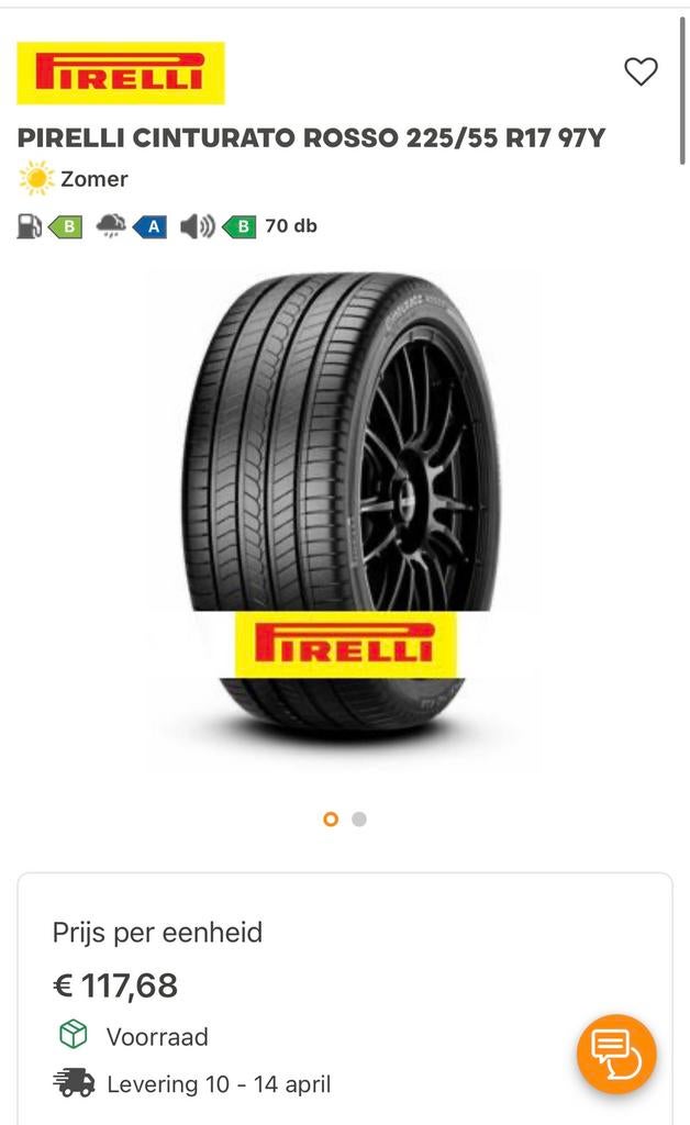 Graris Pirelli Cinturato Auto banden 225 55 R17Y, Auto-onderdelen, Ophalen, Gebruikt, 17 inch, Band(en)