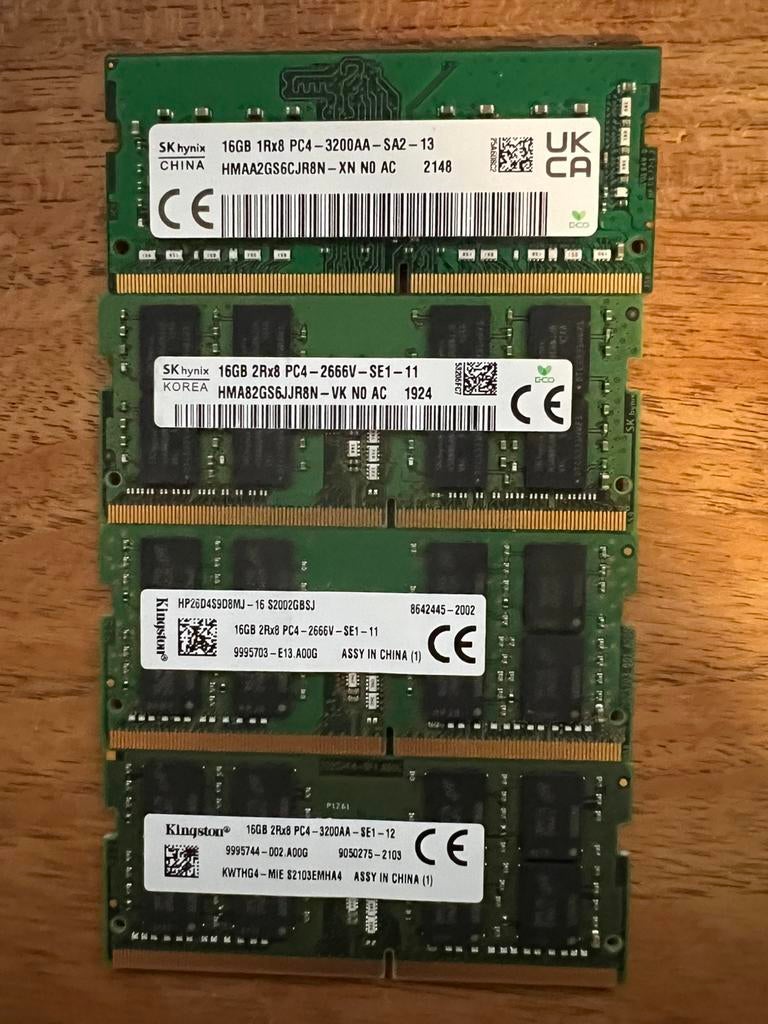 Ram ddr4 16gb 2666v en 3200AA, Computers en Software, RAM geheugen, Ophalen, Zo goed als nieuw, DDR4, Laptop