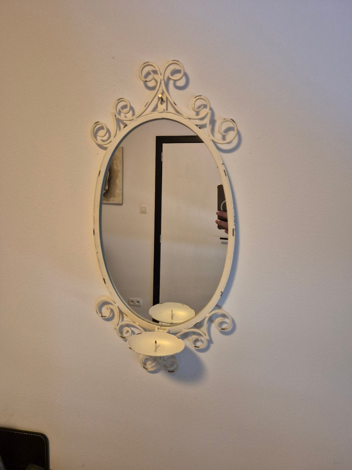 Magnifique miroir mural en brocante avec bougeoir de 1950, Enlèvement ou Envoi, Ovale